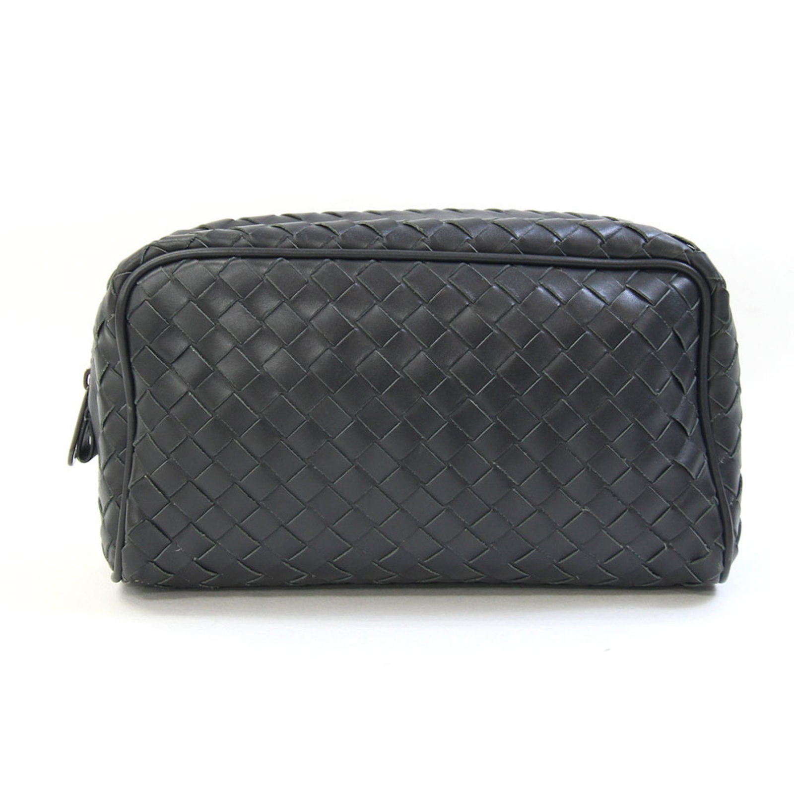 Pouch Leather Bottega Veneta: Pouch Leather Bottega Veneta Dark gray leather pouch from Bottega Veneta's Intrecciato line, crafted in Italy with a classic 12cm x 21cm x 7cm size. The Intrecciato design is a signature element of