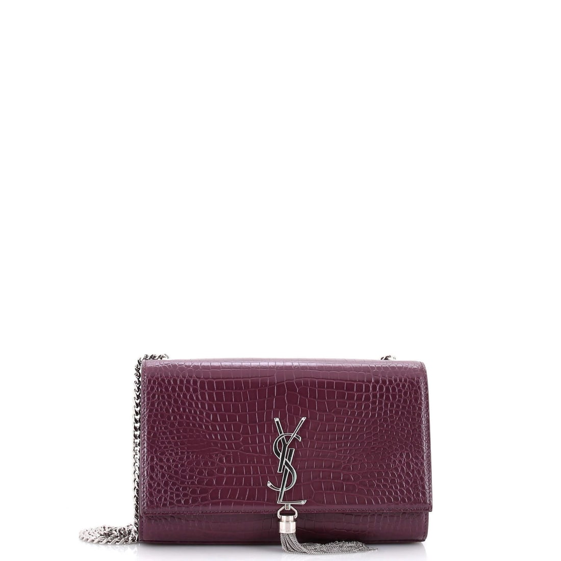 Crocodile Embossed Leather Saint Laurent Classic Tassel Bag Monogram Crossbody: Crocodile Embossed Leather Saint Laurent Classic Tassel Bag Monogram Crossbody Crocodile embossed leather adds a touch of luxury to this Saint Laurent Classic Tassel Bag Monogram Crossbody, featuring