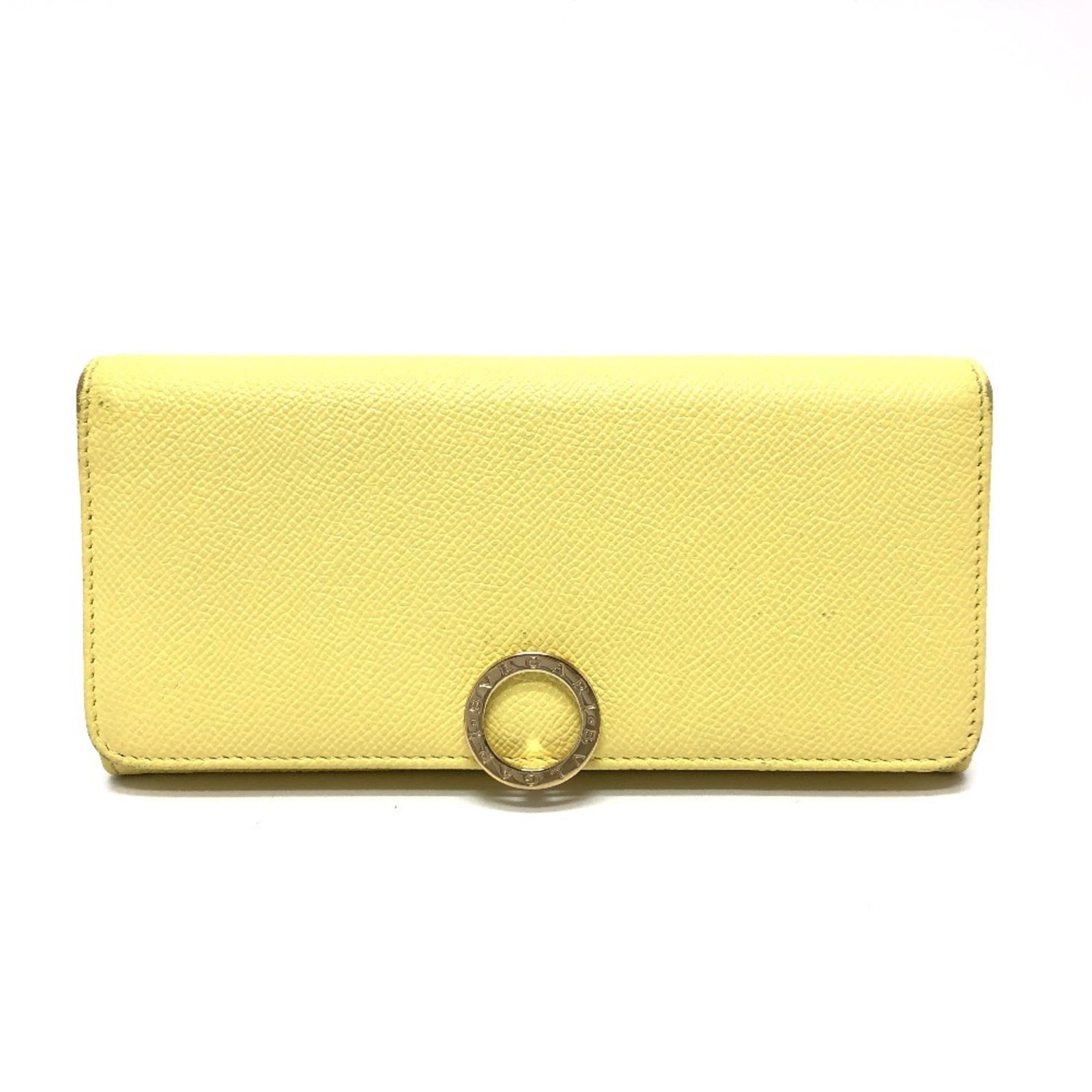 Bvlgari Long Wallet (Bi-Fold) Leather: Bvlgari Long Wallet (Bi-Fold) Leather Bvlgari's iconic bi-fold long wallet is crafted from high-quality leather, boasting a vibrant yellow hue. Measuring 9cm x 18.8cm x 2.5cm, this stylish accessory