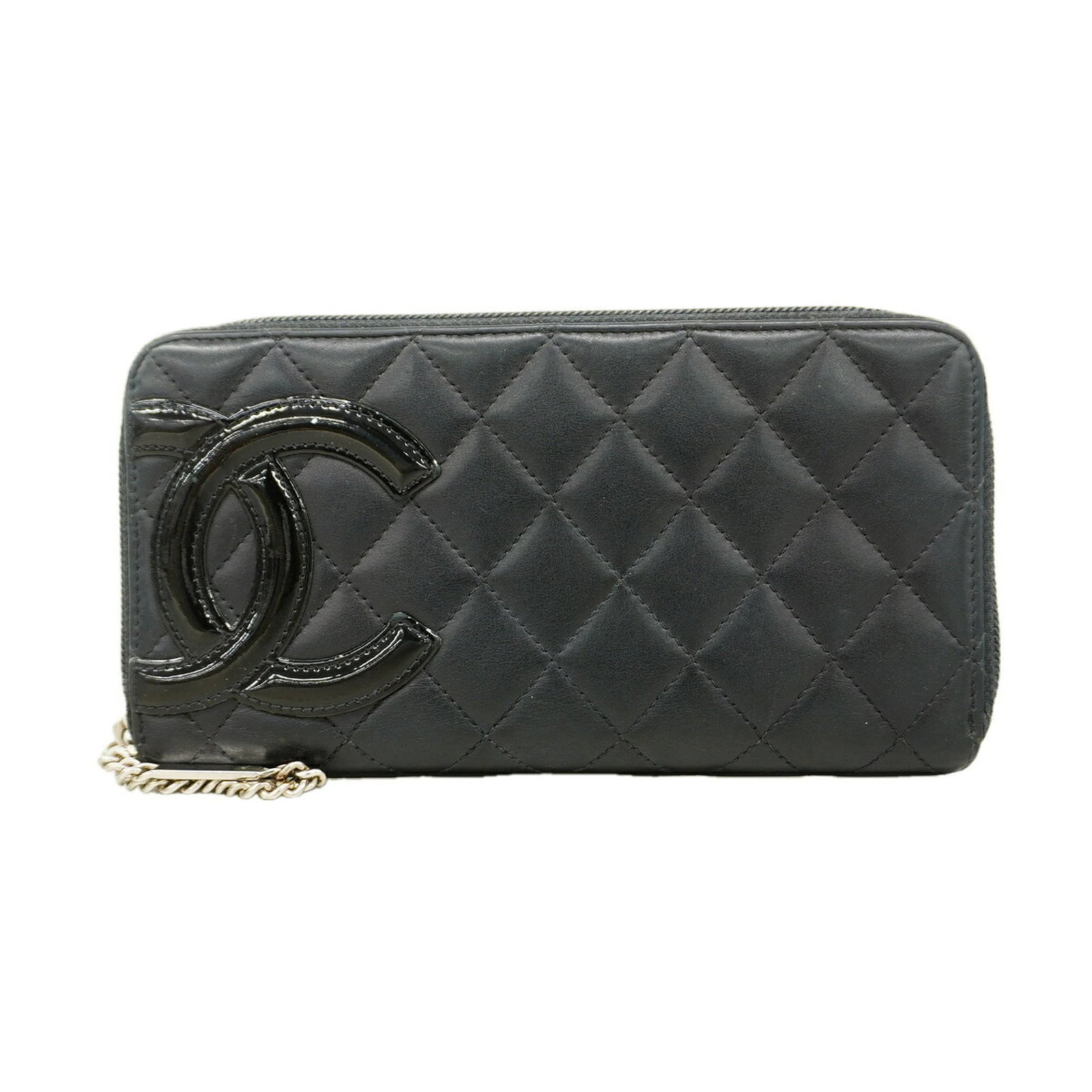 Chanel Long Wallet (Bi-Fold) Leather: Chanel Long Wallet (Bi-Fold) Leather Black lambskin Chanel long wallet with a sleek bi-fold design, measuring 11cm x 19cm x 2cm. This stylish accessory features high-quality leather construction, perf