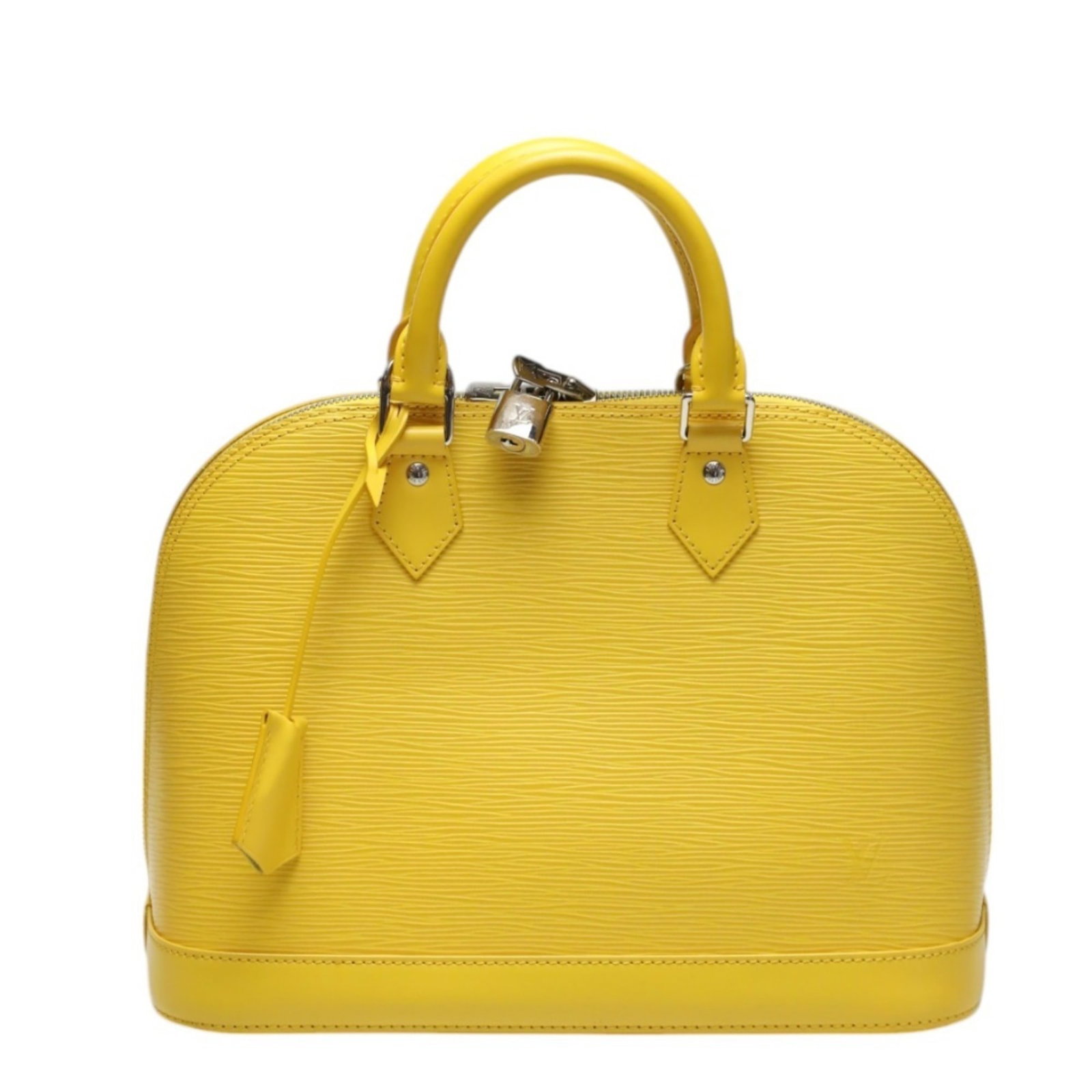Epi Leather Louis Vuitton Handbag: Epi Leather Louis Vuitton Handbag Epi leather Louis Vuitton handbags are renowned for their iconic monogram pattern and exceptional durability. This Citron-colored handbag boasts the signature Epi lea