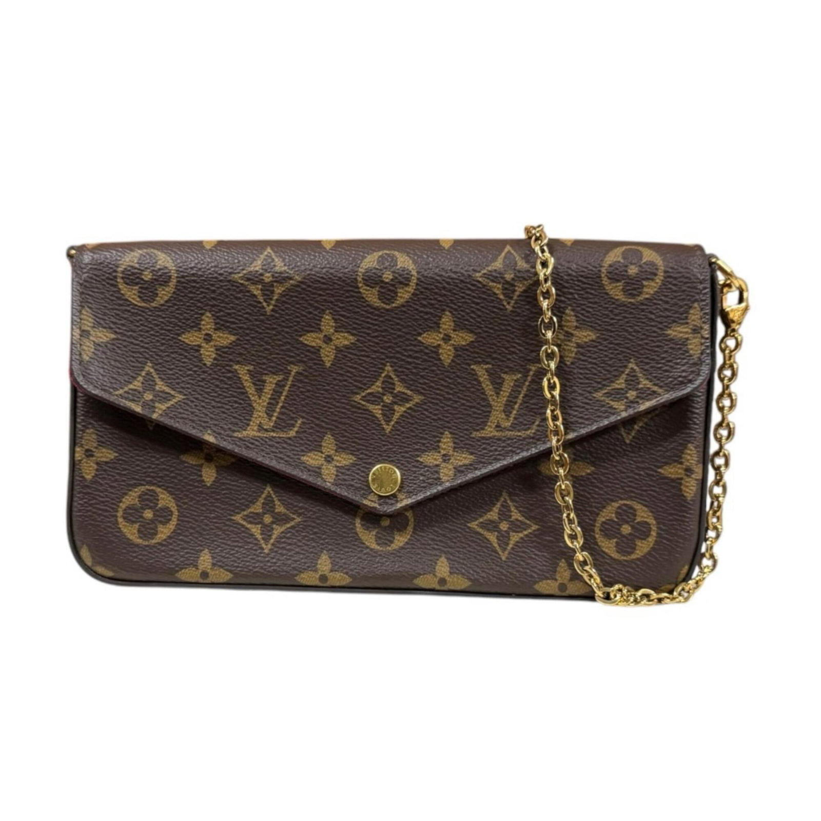 Shoulder Bag Monogram Louis Vuitton Clutch: Shoulder Bag Monogram Louis Vuitton Clutch Monogrammed with precision, this Louis Vuitton shoulder bag features a unique fuchsia accent, adding a pop of color to its classic design. Made from high-qua