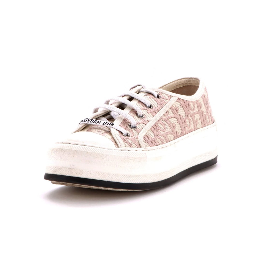 Christian Dior Women's Canvas Oblique Walk'N'Dior Sneakers: Christian Dior Women's Canvas Oblique Walk'N'Dior Sneakers Pink and White Canvas Oblique Sneakers from Christian Dior's Walk'N'Dior Collection. Featuring a bold oblique design, these canvas sneakers