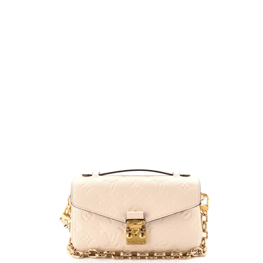Louis Vuitton Pochette Metis Monogram Empreinte Leather East West: Louis Vuitton Pochette Metis Monogram Empreinte Leather East West The Louis Vuitton Pochette Metis Monogram Empreinte Leather East West is a stylish cross body bag with a neutral exterior and interior