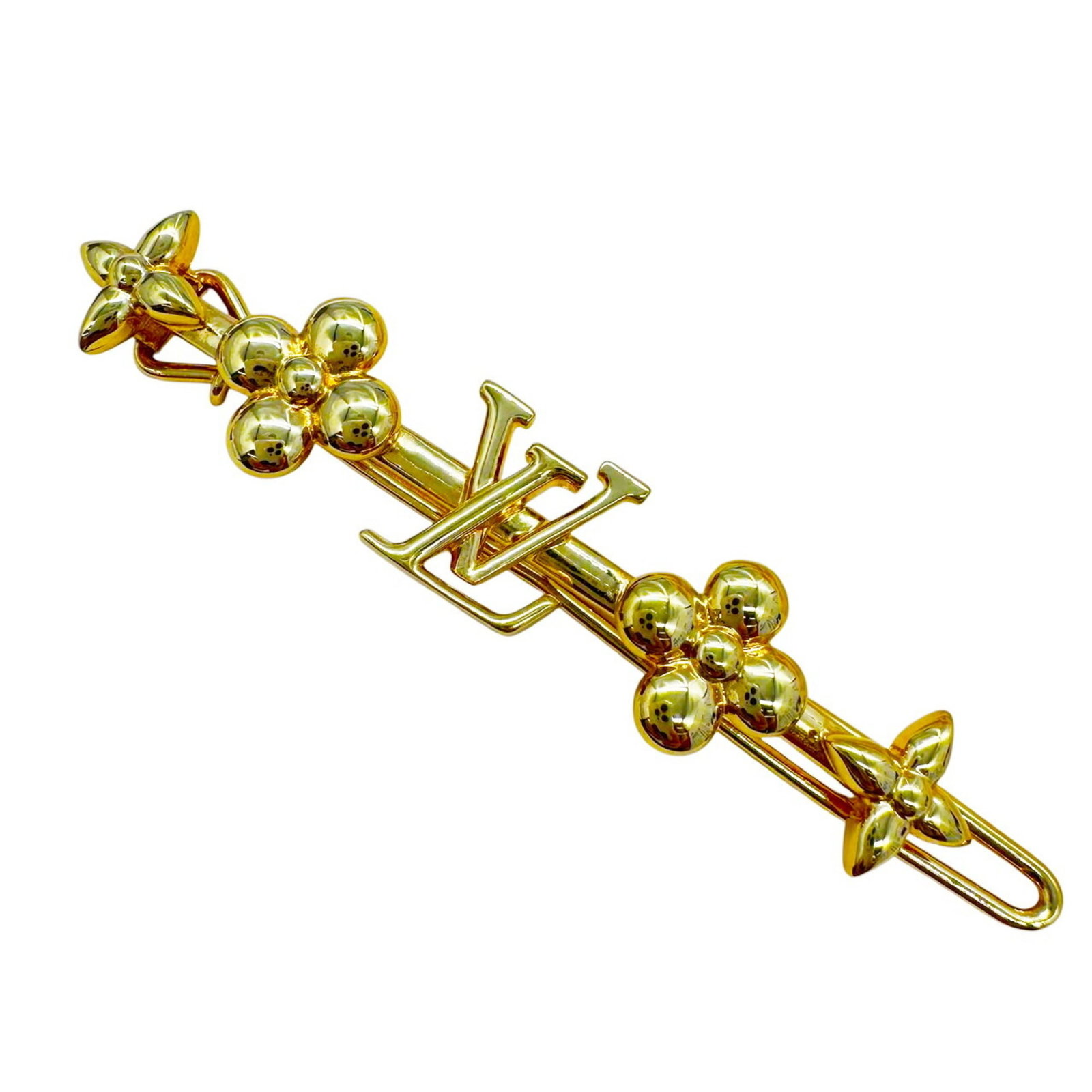 Metal Barrette Louis Vuitton: Metal Barrette Louis Vuitton Gold Metal Barrette from Louis Vuitton, 1.2cm x 7.5cm, comes with box and dust bag. This barrette is made of metal and features the iconic Louis Vuitton design. A stylish 