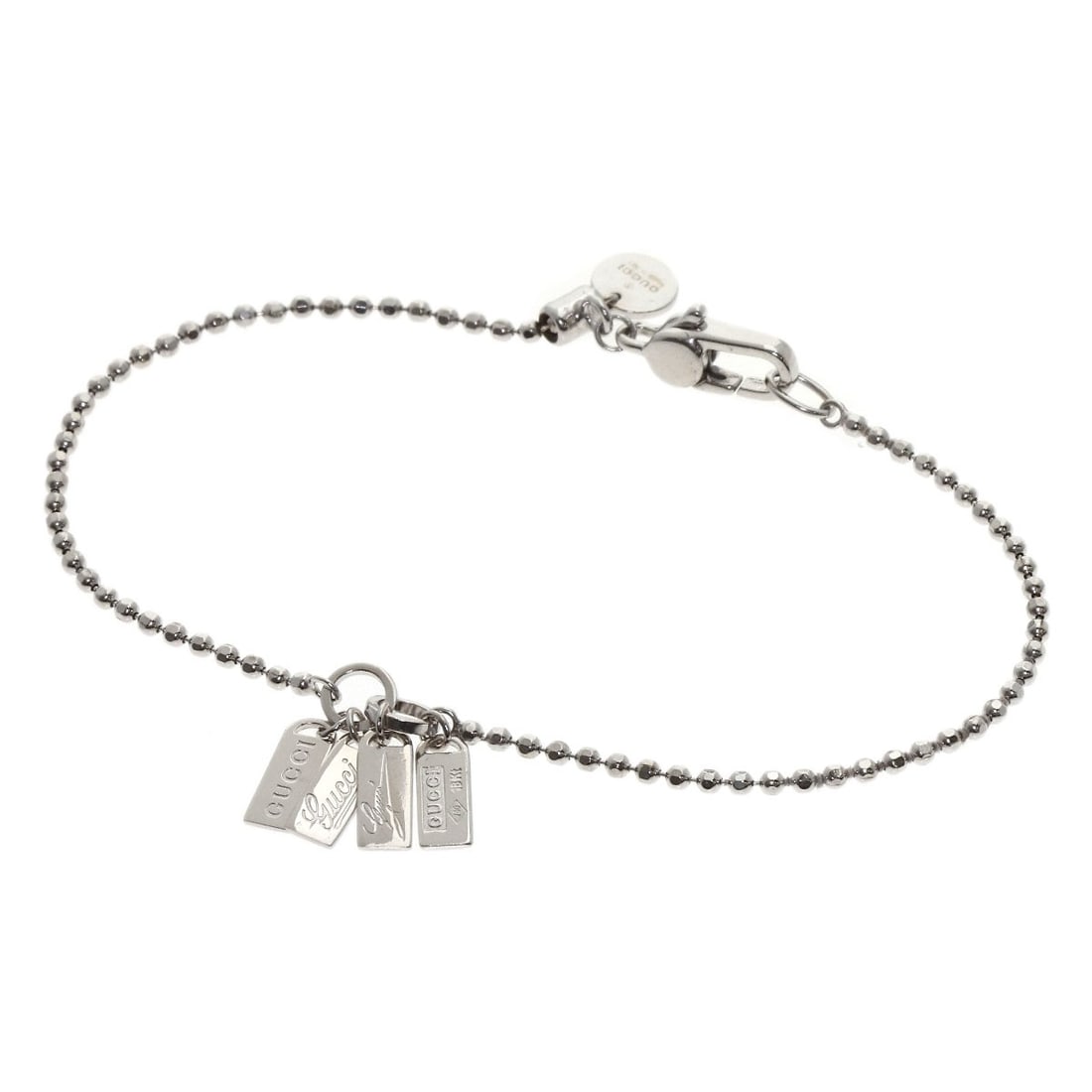 K18 White Gold Gucci Logo With: K18 White Gold Gucci Logo With K18 White Gold Gucci Logo Bracelet. This K18 white gold bracelet features the iconic Gucci logo, showcasing the luxury brand's signature style. Made from high-quality