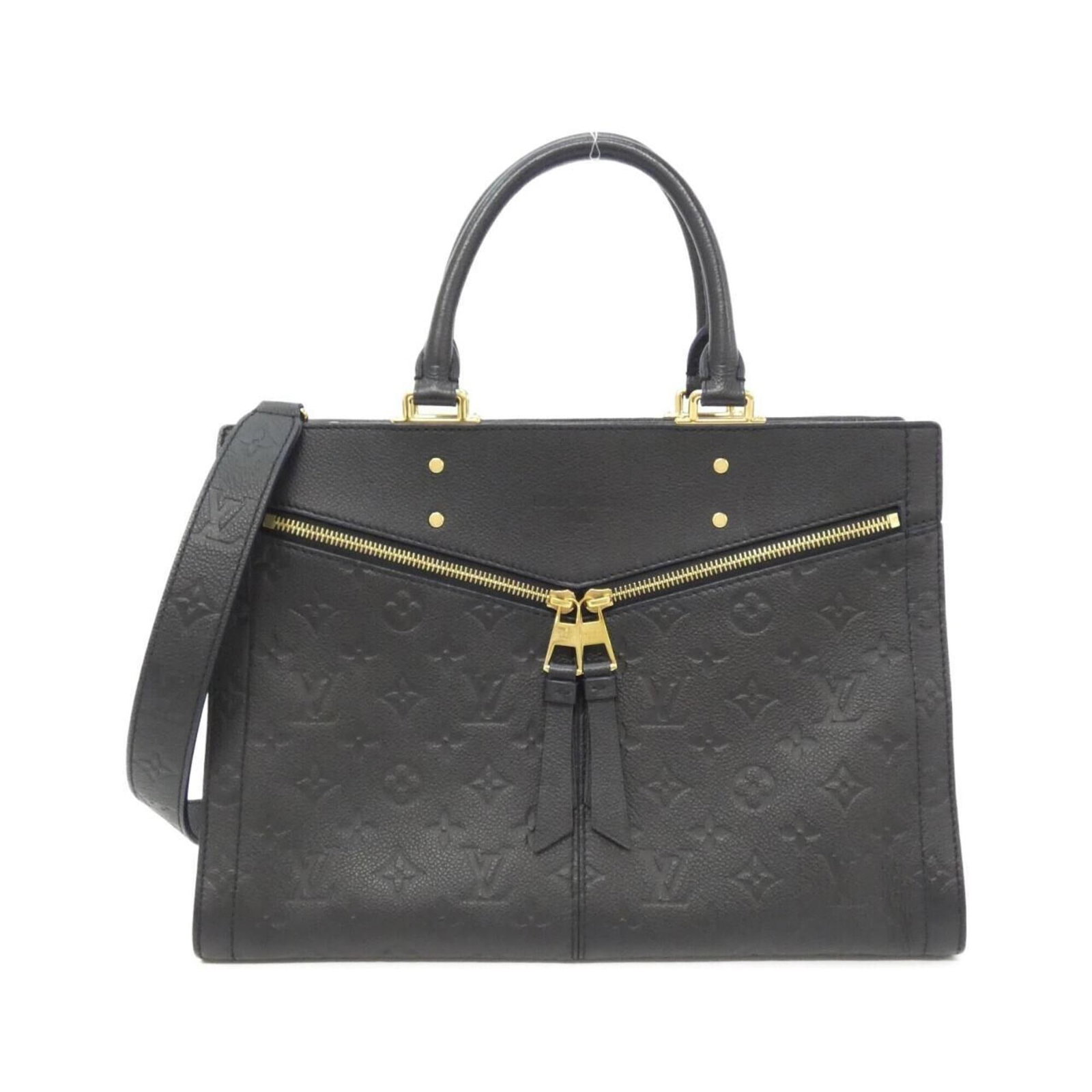 Handbag Leather Louis Vuitton: Handbag Leather Louis Vuitton Calf leather handbag from Louis Vuitton, featuring black exterior and gold hardware, measures 24cm x 35cm x 13cm. This classic design showcases the iconic Louis Vuitton
