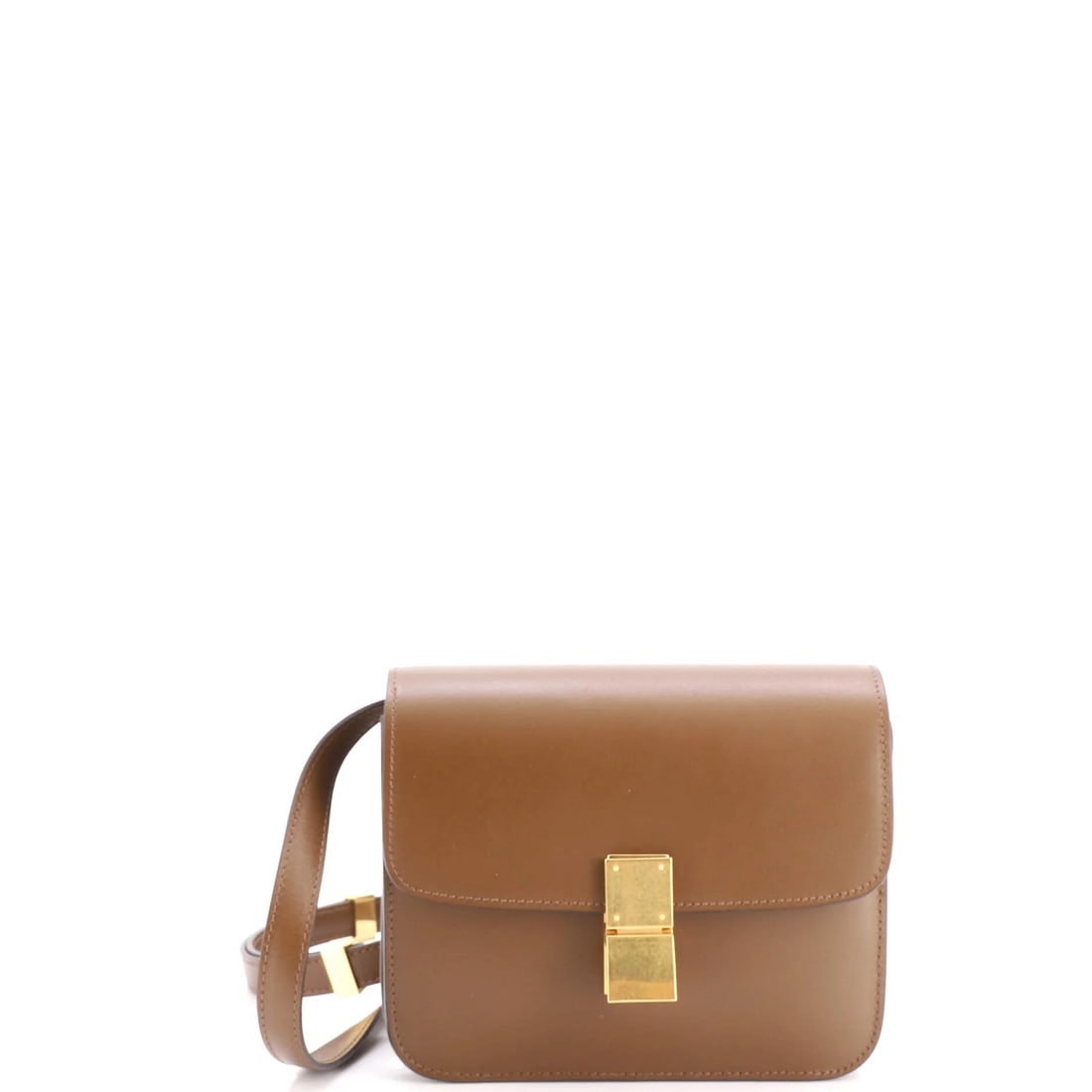 Celine Smooth Leather Classic Box Bag Teen: Celine Smooth Leather Classic Box Bag Teen The Celine Smooth Leather Classic Box Bag Teen is a timeless shoulder bag with a rich, brown leather exterior and gold hardware. With its classic design and