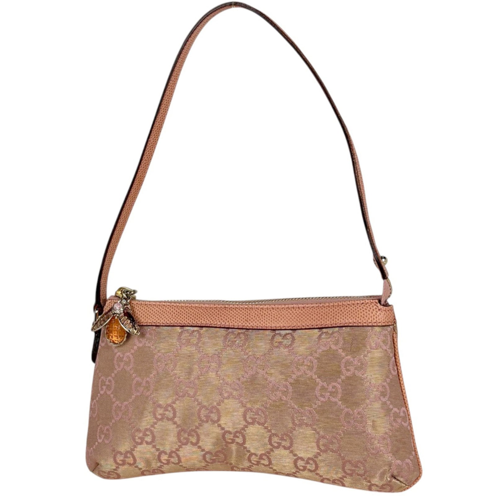 Gucci Pouch Gg Canvas Leather: Gucci Pouch Gg Canvas Leather Gucci Pouch in GG canvas and leather, a stylish and feminine accessory in a vibrant pink hue. Measuring 12cm x 22cm x 4cm, this compact pouch is perfect for adding a pop 
