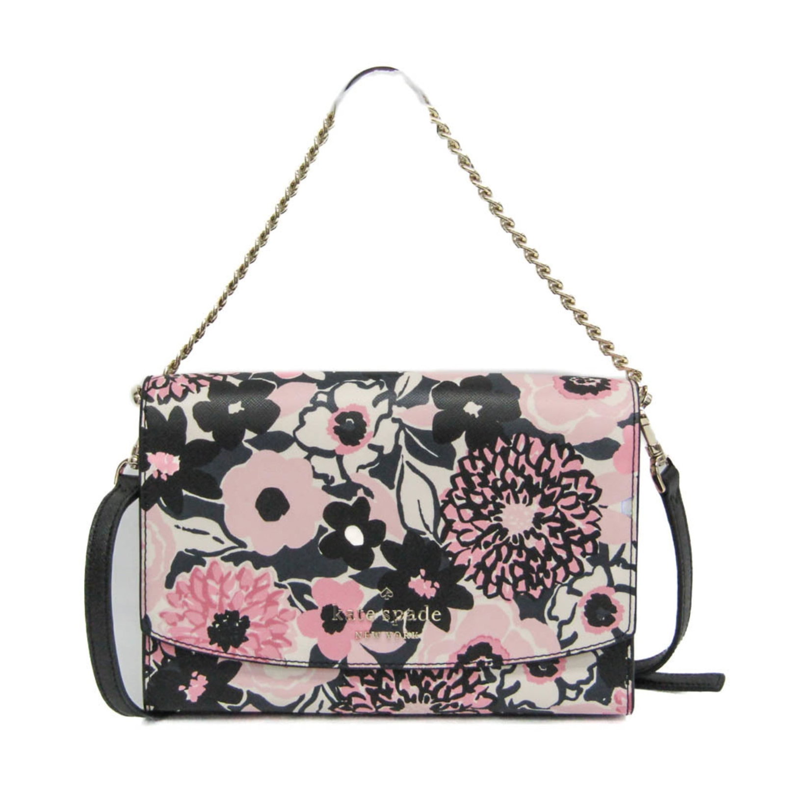 Handbag Kate Spade Shoulder Bag Pvc: Handbag Kate Spade Shoulder Bag Pvc Black and Pink PVC Handbag with Magnetic Snap Closure. This Kate Spade Carson Dahlia Floral Printed shoulder bag features a unique combination of black and pink