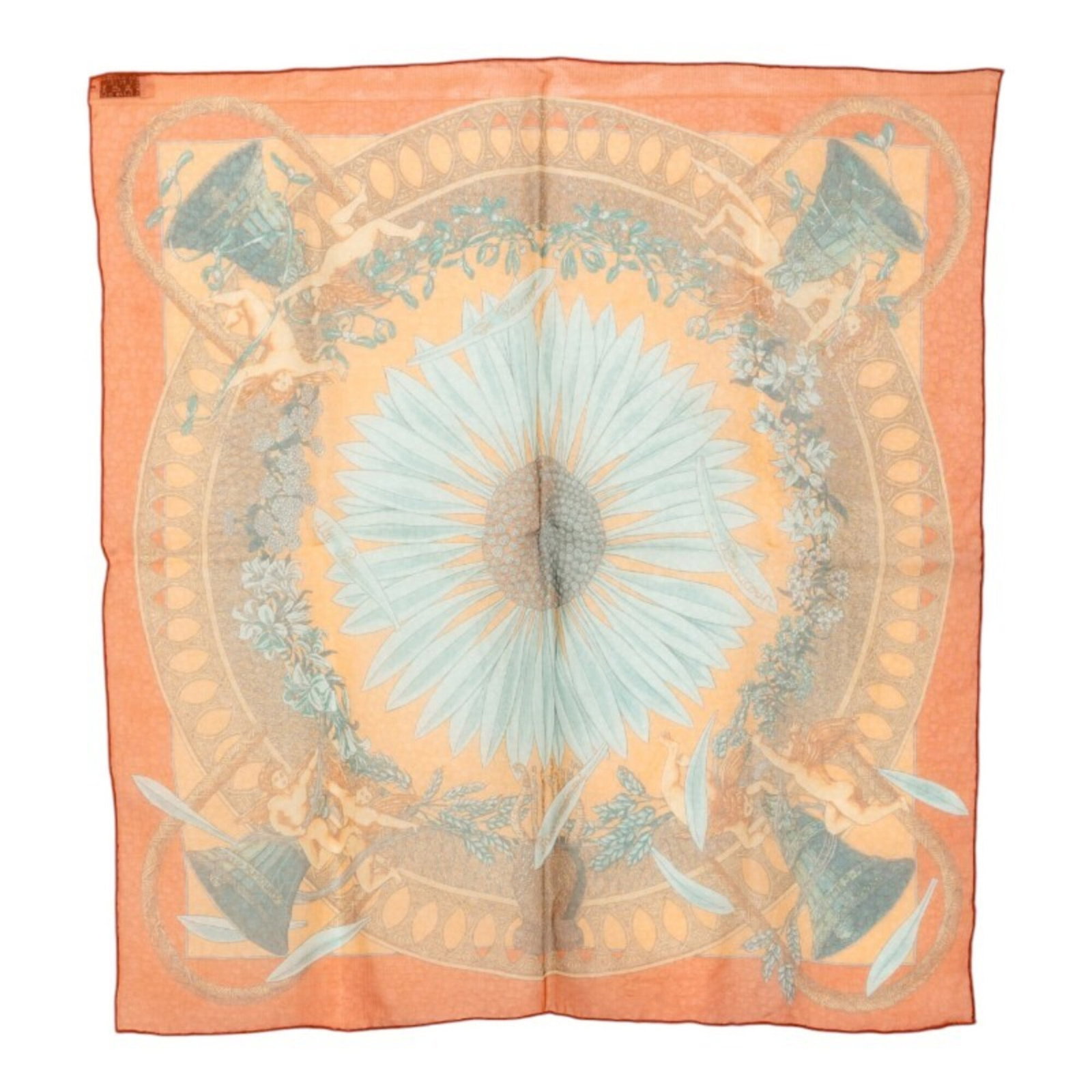 Silk Hermes Scarf: Silk Hermes Scarf Item Specifics: Brand: Hermes Type: Scarf Gender: Women Color: Multi-color, Orange Material: Silk Size (LxW): 42.5cm x 40.5cm / 16.73'' x 15.94'' Product Disclaimer: Minor wear from 