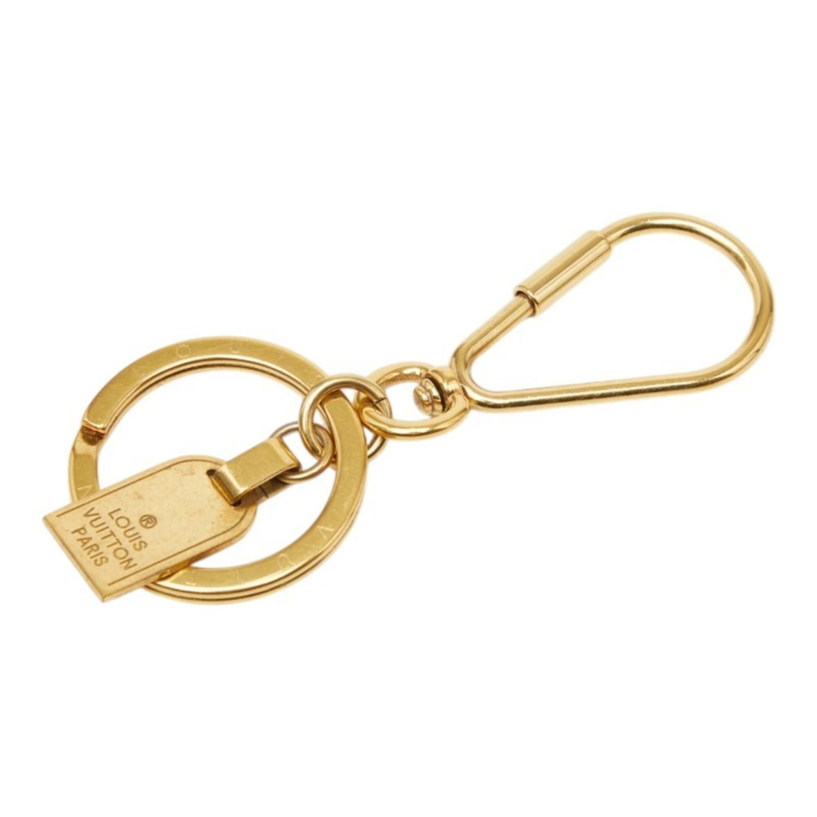 Keyring from Louis Vuitton: Keyring from Louis Vuitton Gold Chain Keyring from Louis Vuitton, 9.5cm in length, bearing the iconic brand's signature. This elegant keyring features a gold chain strap and is a stylish accessory