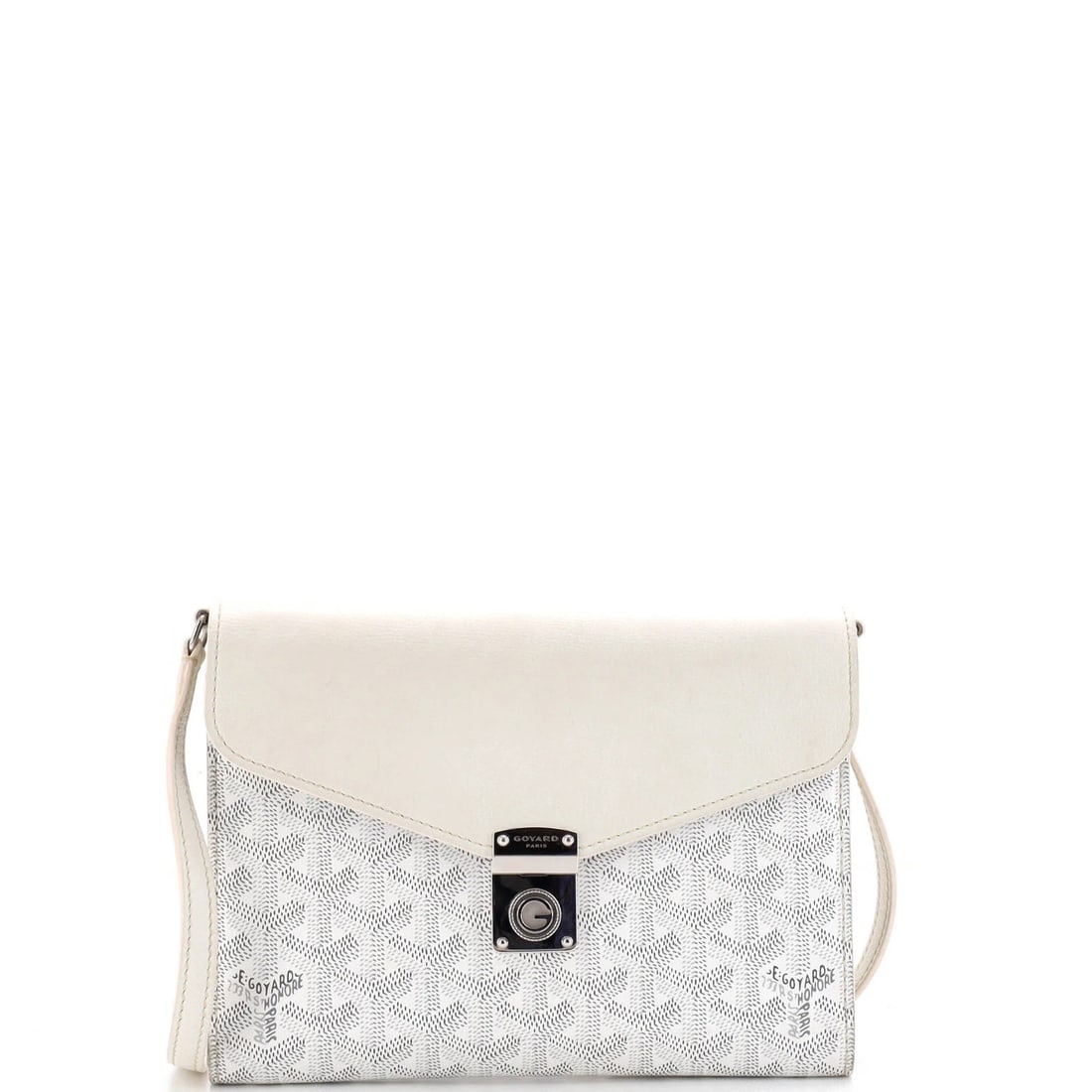 Canvas coated leather wallet Goyard on strap: Canvas coated leather wallet Goyard on strap Canvas coated leather wallet Goyard on strap, featuring a classic cross body design with a white exterior and leather interior. The item boasts a unique
