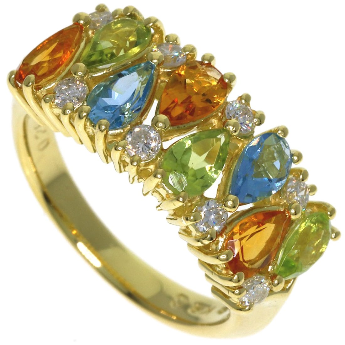 K18 Yellow Gold 5.3G Diamond Ring Peridot Blue Citrin Topaz: K18 Yellow Gold 5.3G Diamond Ring Peridot Blue Citrin Topaz K18 Yellow Gold 5.3G Diamond Ring Peridot Blue Citrin Topaz - A stunning ring featuring a 0.26ct D diamond set in K18 yellow gold, complemen