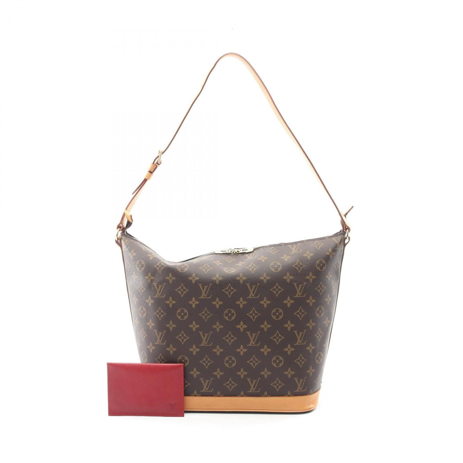 Coated Canvas Leather Louis Vuitton Shoulder Bag: Coated Canvas Leather Louis Vuitton Shoulder Bag Coated canvas leather Louis Vuitton shoulder bag in brown with monogram pattern, featuring a pouch accessory. This bag measures 30cm x 30cm x 17cm and 
