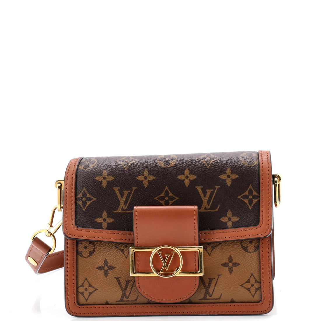 Mini Reverse Monogram Canvas Bag Shoulder Dauphine Louis Vuitton: Mini Reverse Monogram Canvas Bag Shoulder Dauphine Louis Vuitton The Louis Vuitton Mini Reverse Monogram Canvas Bag is a stylish and compact cross body bag. Measuring 6" high, 7.5" wide, and 3.5"