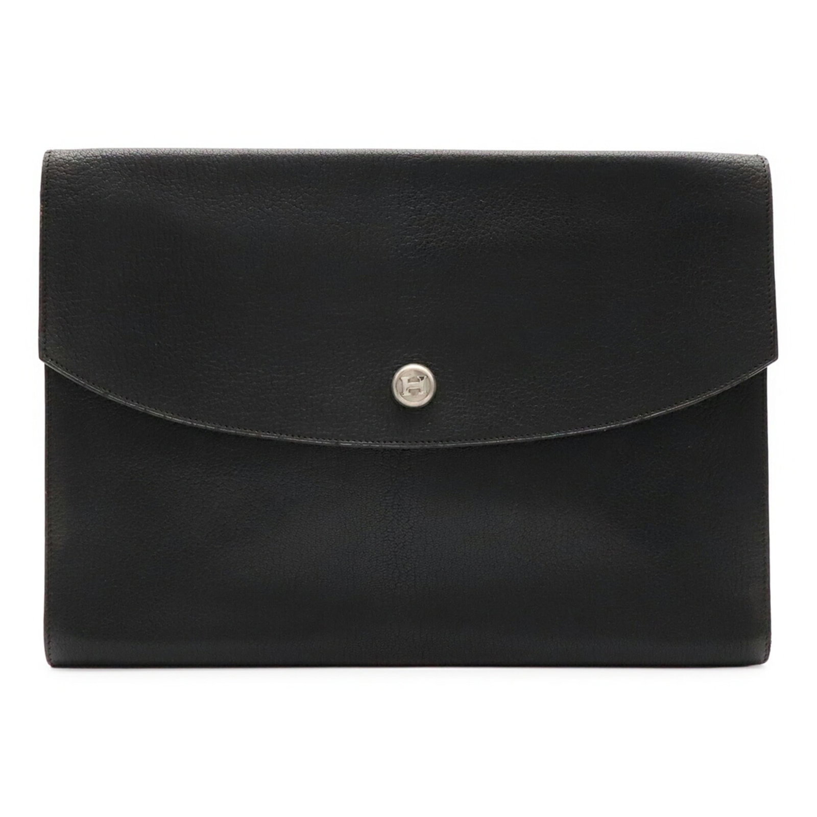 Chevre Leather Pochette Handbag Clutch Bag Hermes: Chevre Leather Pochette Handbag Clutch Bag Hermes Chevre leather provides a unique texture to this black pochette clutch bag, while its 26cm x 36.5cm x 2cm dimensions make it a compact and stylish
