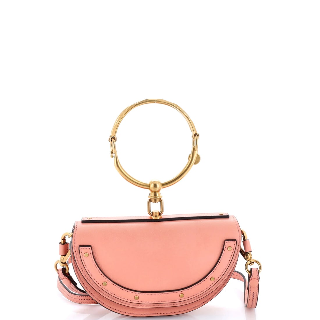 Chloe Nile Crossbody Bag Leather Mini: Chloe Nile Crossbody Bag Leather Mini The Chloe Nile Crossbody Bag Leather Mini is a stylish and compact accessory, featuring a soft pink leather exterior and neutral interior. With its gold hardware 