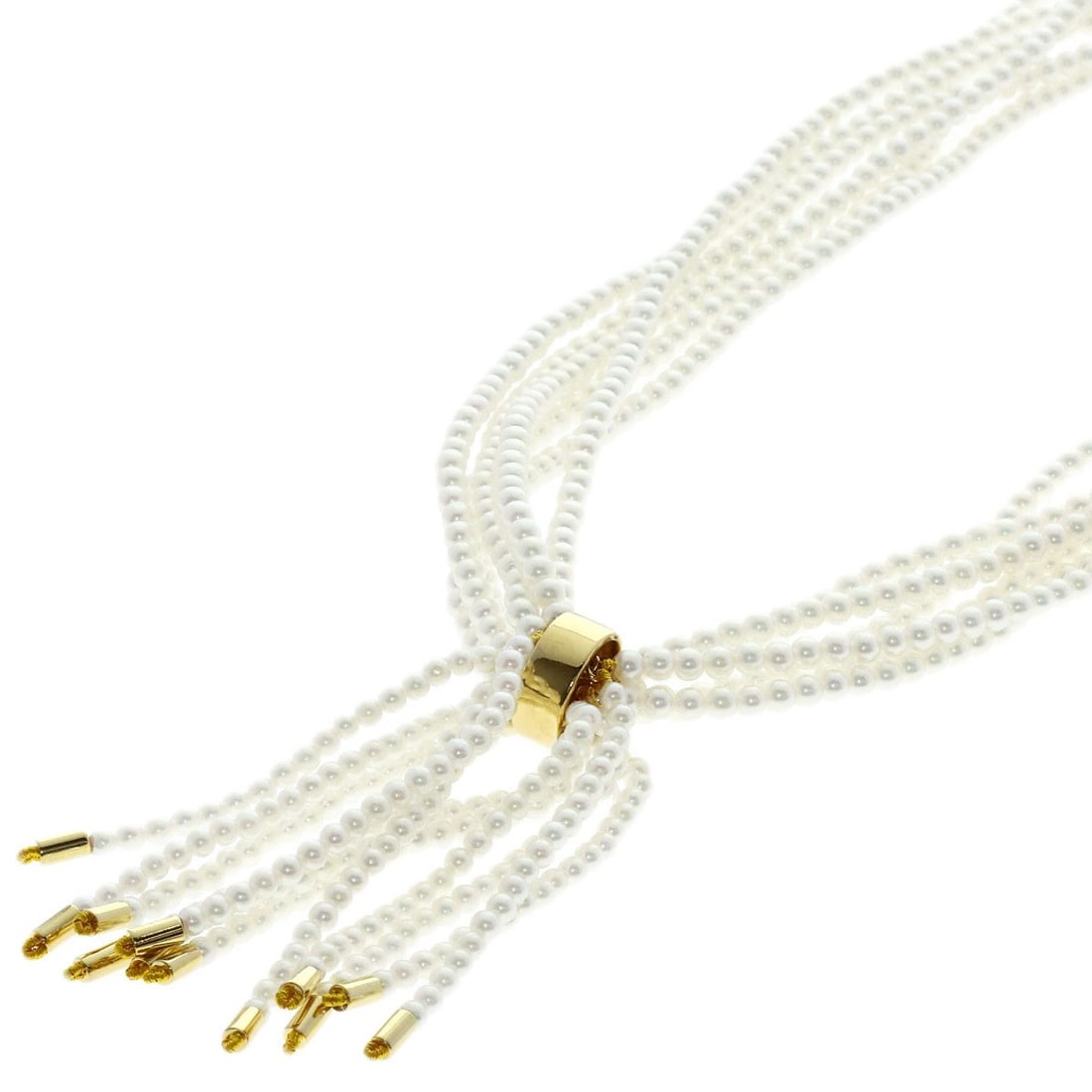 K14 Mikimoto Yellow Gold Diamond Necklace 6 Strand Baby Pearl: K14 Mikimoto Yellow Gold Diamond Necklace 6 Strand Baby Pearl K14 Mikimoto Yellow Gold Diamond Necklace 6 Strand Baby Pearl - A stunning 6-strand baby pearl necklace set in K14 yellow gold, showcasing