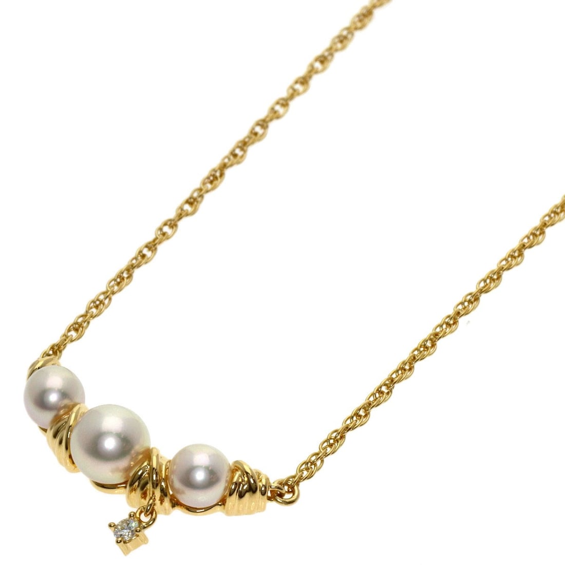 Tasaki Pearl 1P Diamond Necklace K18 Yellow Gold: Tasaki Pearl 1P Diamond Necklace K18 Yellow Gold Tasaki Pearl 1P Diamond Necklace K18 Yellow Gold boasts a striking combination of K18 yellow gold and a luminous pearl, totaling 0.03ct in carat