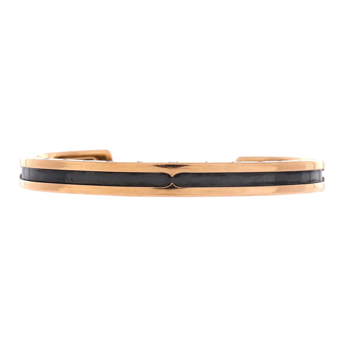 Bvlgari B.Zero1 Cuff Bracelet 18K Rose Gold and Coated Stainless Steel: Bvlgari B.Zero1 Cuff Bracelet 18K Rose Gold and Coated Stainless Steel The Bvlgari B.Zero1 Cuff Bracelet boasts a striking combination of 18K rose gold and coated stainless steel, creating a sophistic