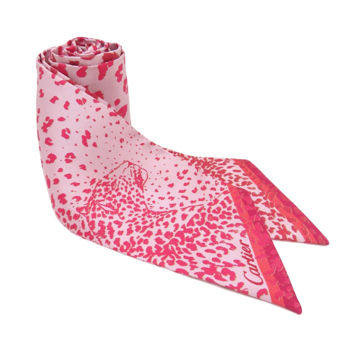 Silk Scarf Bando Cartier: Silk Scarf Bando Cartier Pink silk scarf from CARTIER, featuring a signature. Made from high-quality silk, this scarf showcases a vibrant pink color. A stylish accessory from the renowned luxury