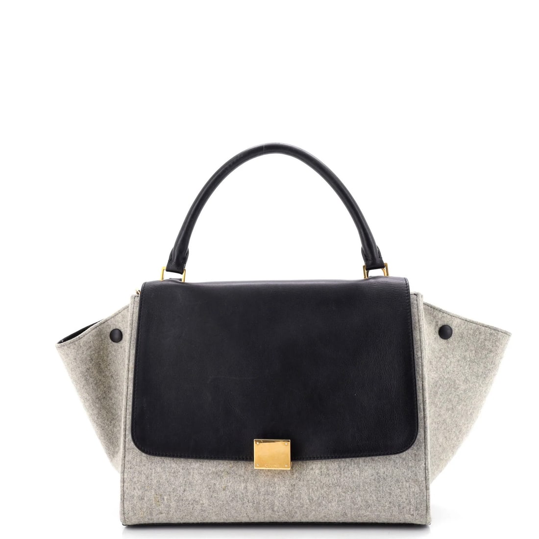 Trapeze Bag Medium Leather Felt Celine: Trapeze Bag Medium Leather Felt Celine Medium Leather Felt Celine Trapeze Bag in Gray, featuring a classic design with a felt and leather exterior, and a spacious interior. The bag boasts a timeless l