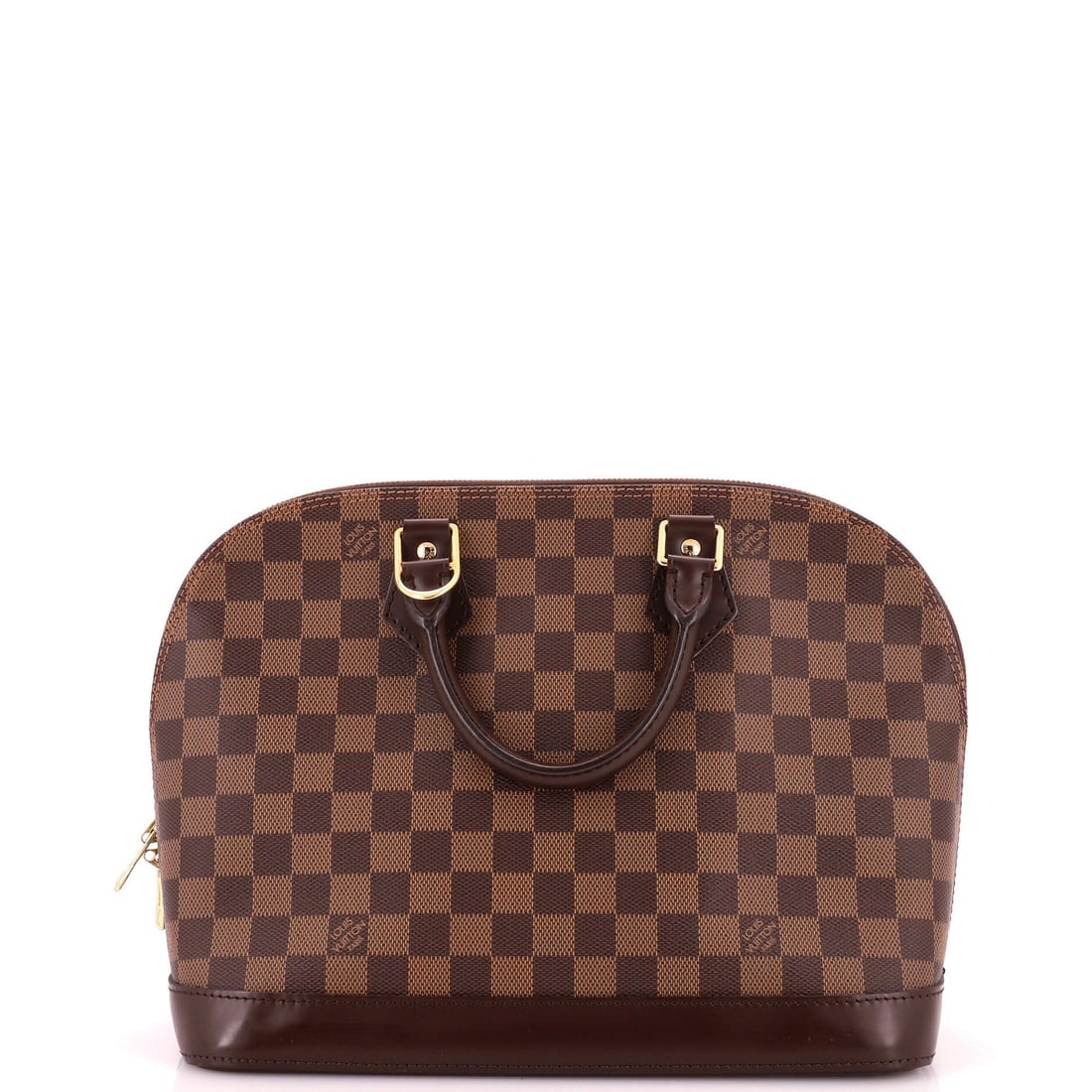 Damier Vintage Handbag Alma Louis Vuitton: Damier Vintage Handbag Alma Louis Vuitton Brown Damier PM Vintage Alma Satchel Handbag from Louis Vuitton, featuring a canvas coated exterior with gold hardware and a classic design. The bag's
