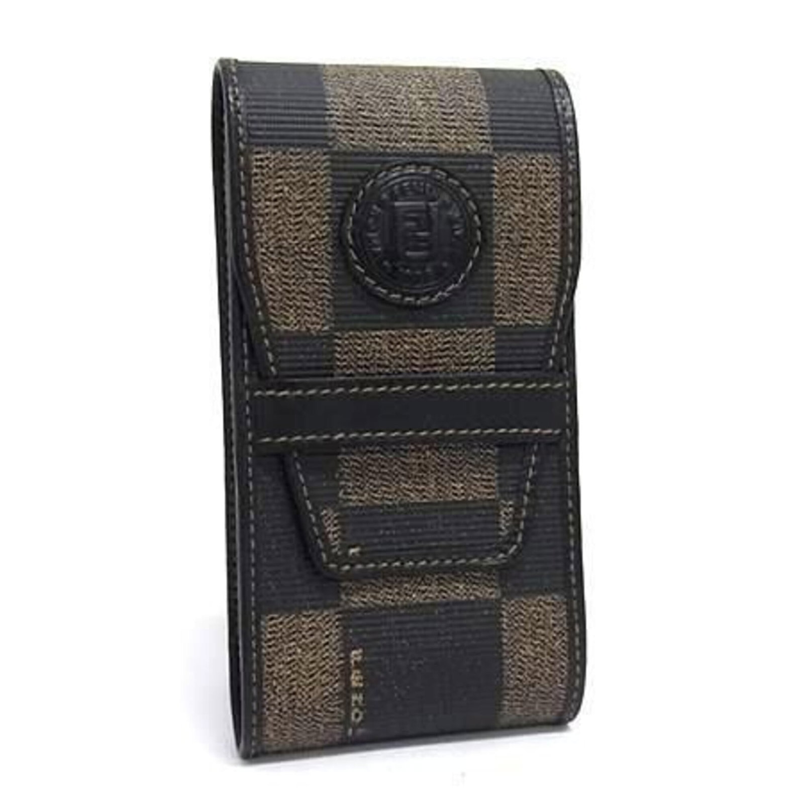 Cigarette Case Fendi Leather Pvc: Cigarette Case Fendi Leather Pvc Fendi's cigarette case is crafted from rich brown leather and durable PVC, combining style and practicality in a compact design. Measuring 13cm x 6.5cm x 2.2cm, it