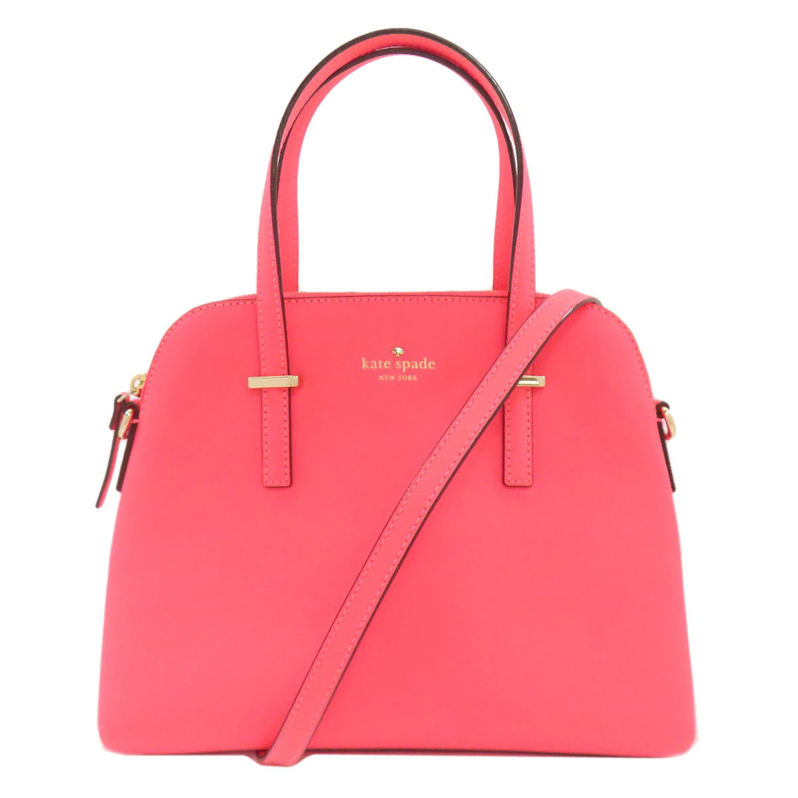 Kate Spade Leather Handbag: Kate Spade Leather Handbag Pink Kate Spade Leather Handbag, 23cm x 29cm x 12cm, features a classic design with a zipper closure and adjustable strap length. The bag's leather material provides a