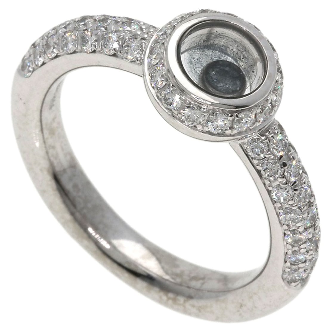 Diamond Ring K18 White Gold Chopard Happy: Diamond Ring K18 White Gold Chopard Happy K18 White Gold Chopard Happy Diamond Ring. This elegant ring showcases a diamond set in K18 white gold, with a silver metal exterior. The ring size is