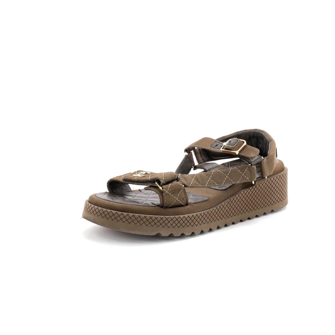 Women's Chanel Logo Strappy Slingback Platform Sandals: Women's Chanel Logo Strappy Slingback Platform Sandals Grosgrain exterior and green interior make these Women's Chanel Logo Strappy Slingback Platform Sandals a stylish choice. The sandals feature a
