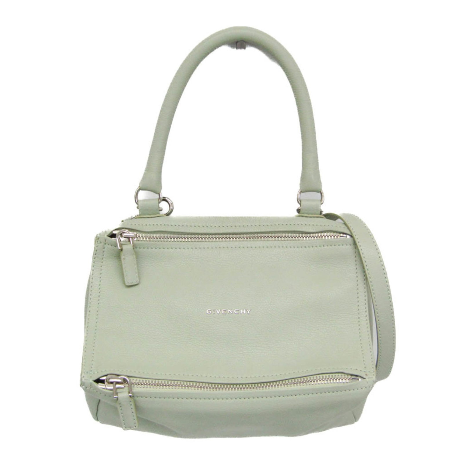 Handbag Leather Shoulder Bag Givenchy: Handbag Leather Shoulder Bag Givenchy Small Givenchy Pandora BB05251013 Leather Shoulder Bag in Light Green, featuring a classic design with a zipper closure, two zipper pockets, and a spacious open