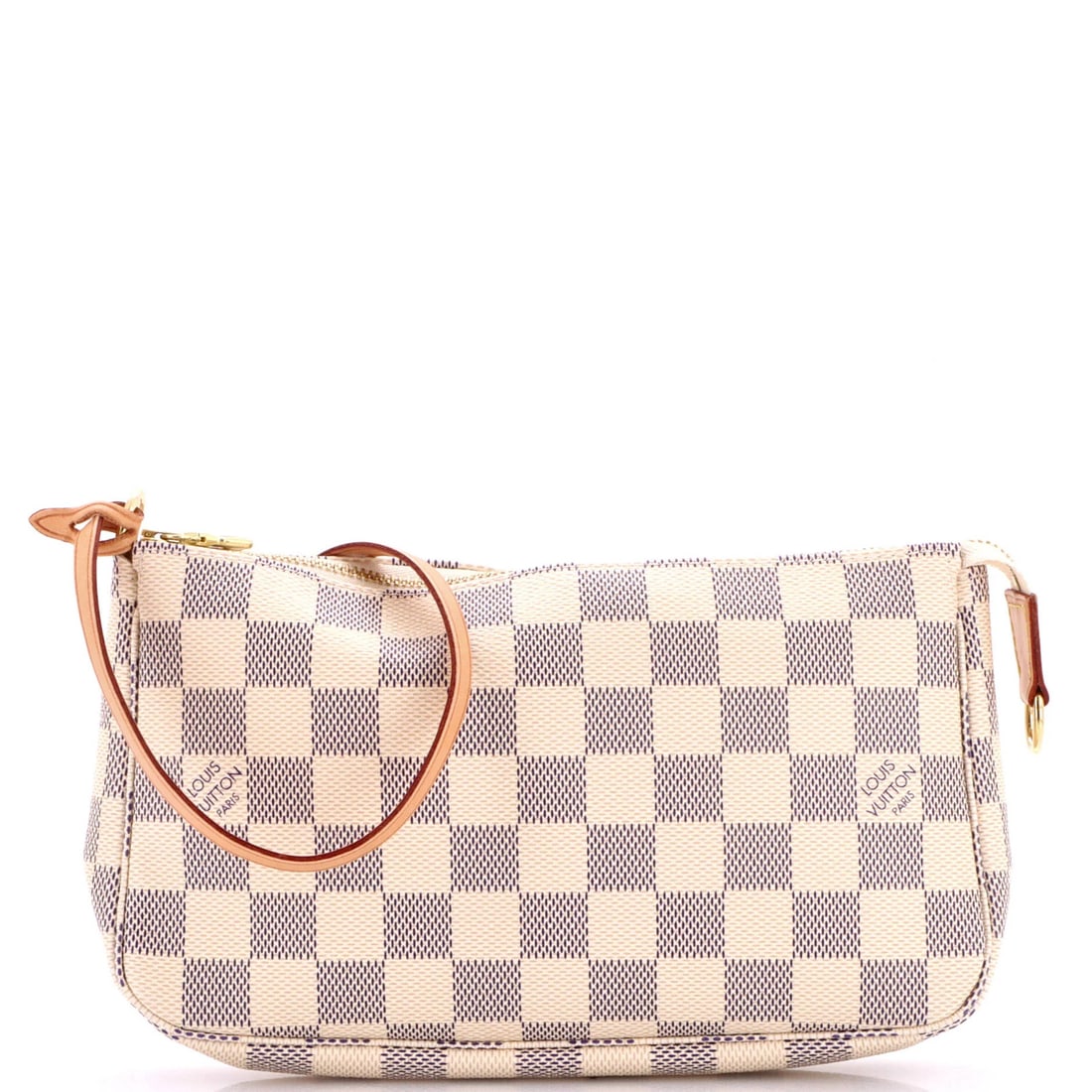 Vuitton Accessoires Louis Damier Pochette: Vuitton Accessoires Louis Damier Pochette White Louis Vuitton Pochette Accessoires Damier features a classic canvas coated exterior with minor creases and a neutral interior. The gold hardware adds a