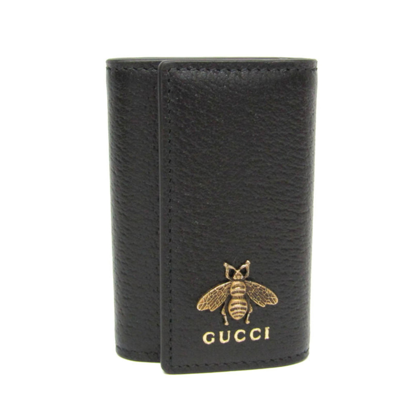 Keycase Leather Gucci: Keycase Leather Gucci Black Gucci Leather Keycase with Snap Fastener, featuring 6 key hooks and a sleek 9cm x 6cm x 2cm design. Made from high-quality leather, this compact keycase is perfect for