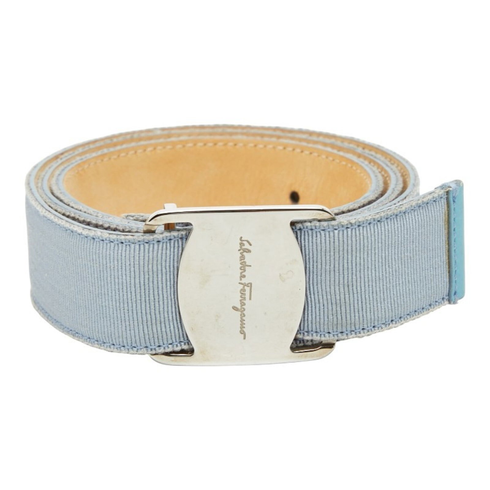 Ferragamo Standard Belt Salvatore: Ferragamo Standard Belt Salvatore Item Specifics: Brand: Salvatore Ferragamo Type: Standard belt Gender: Women Material (Strap): Canvas Color: Light blue Length: 77.5cm - 82.5cm / 30.51'' - 32.48''