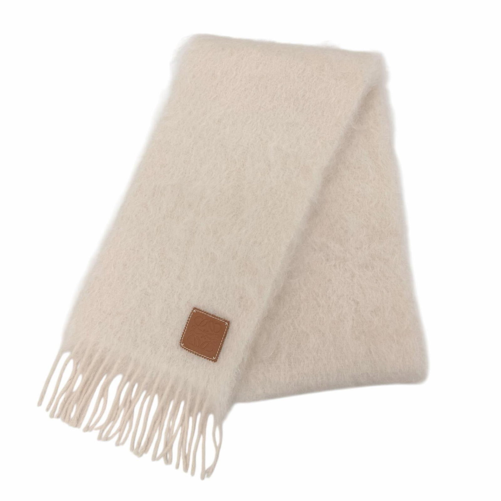 Stole Mohair Wool Nylon Loewe: Stole Mohair Wool Nylon Loewe Stole made from a unique blend of mohair, wool, and nylon, this Loewe piece boasts a striking ivory color and elegant dimensions of 1.78m x 22cm. The subtle texture and b