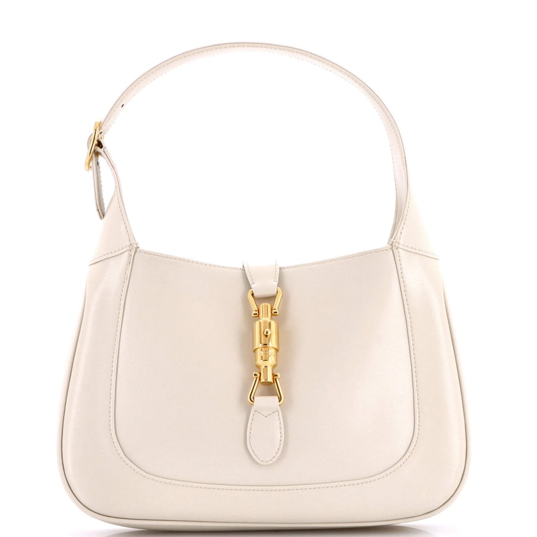 Gucci Jackie 1961 Hobo Leather Small: Gucci Jackie 1961 Hobo Leather Small White Gucci Jackie 1961 Hobo Leather Small, featuring a classic design with minor scuffs and creases, and gold hardware. This small size offers a versatile and
