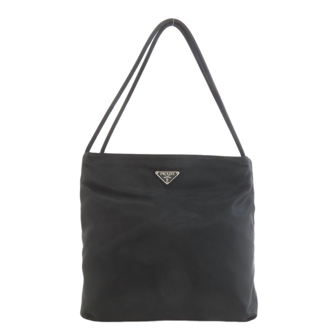 Prada Logo Hardware Tote Bag Nylon: Prada Logo Hardware Tote Bag Nylon Black Prada Logo Hardware Tote Bag made from durable Nylon, featuring a classic open closure and measuring 10.2 inches in height and 11.0 inches in width. The bag's 