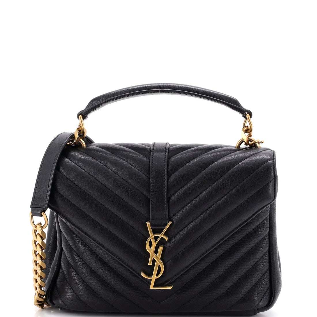 Monogram College Bag Leather Chevron Medium Matelasse Saint Laurent Classic: Monogram College Bag Leather Chevron Medium Matelasse Saint Laurent Classic Medium Matelasse Chevron Leather Saint Laurent Classic Bag in Black features a classic design with a monogrammed logo,
