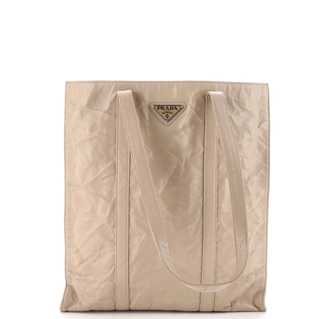 Shopper Tote Prada Medium Nappa Antique: Shopper Tote Prada Medium Nappa Antique Medium Nappa Antique Prada Shopper Tote features a neutral exterior with subtle signs of wear, including corner wear and minor scuffs. The leather exterior and