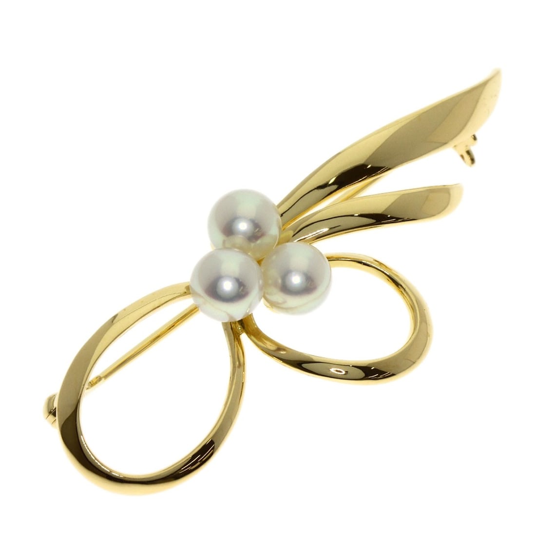 K18 Yellow Gold Pearl Mikimoto Brooch Ribbon: K18 Yellow Gold Pearl Mikimoto Brooch Ribbon K18 Yellow Gold Pearl Mikimoto Brooch Ribbon is a stunning piece featuring a high-quality K18 yellow gold setting, showcasing a beautiful pearl. The