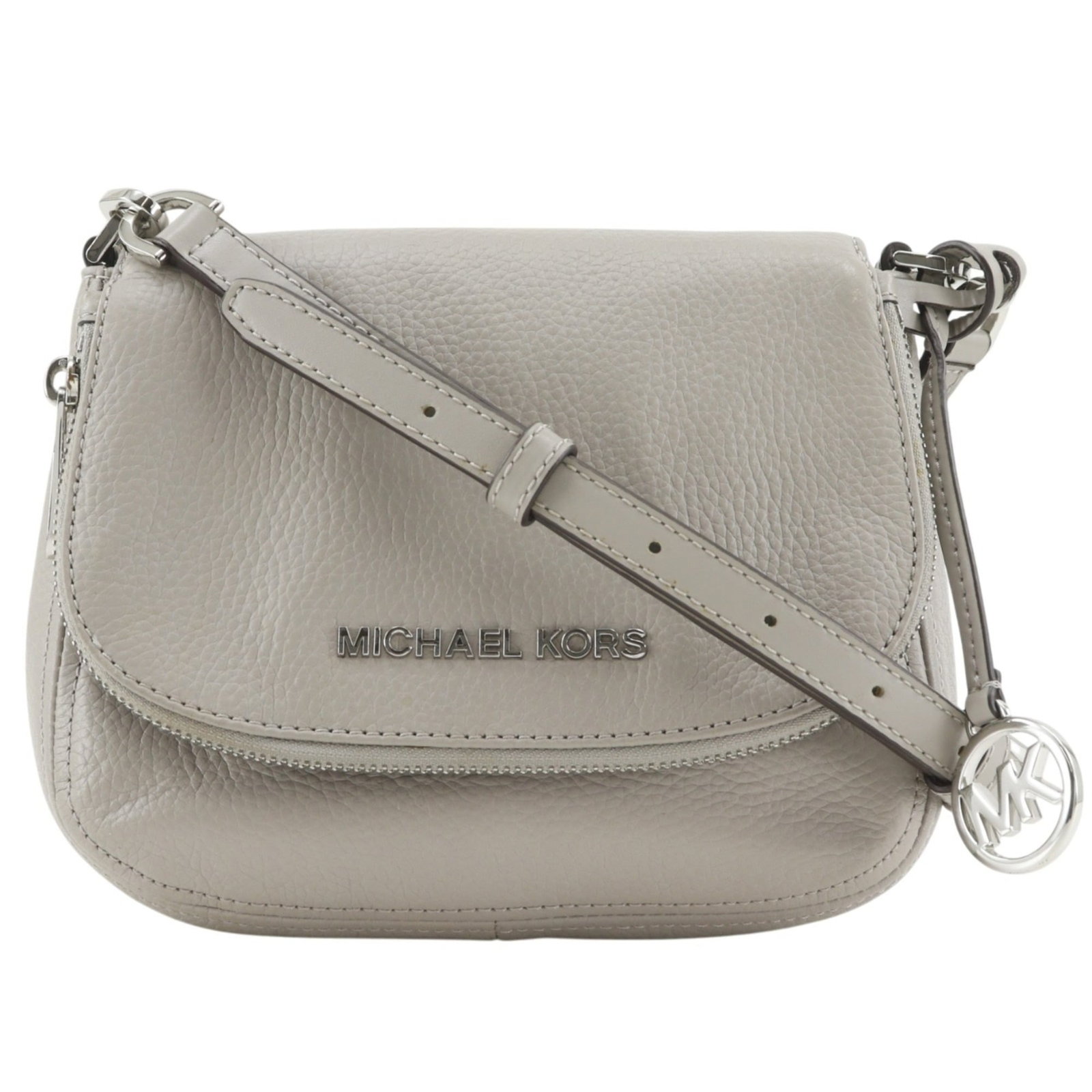 Kors Leather Michael Shoulder Bag: Kors Leather Michael Shoulder Bag Gray leather shoulder bag with a 17cm x 21cm x 5cm size, weighing 440g, and a 62cm strap drop. Features a sleek design and made from high-quality leather. Item