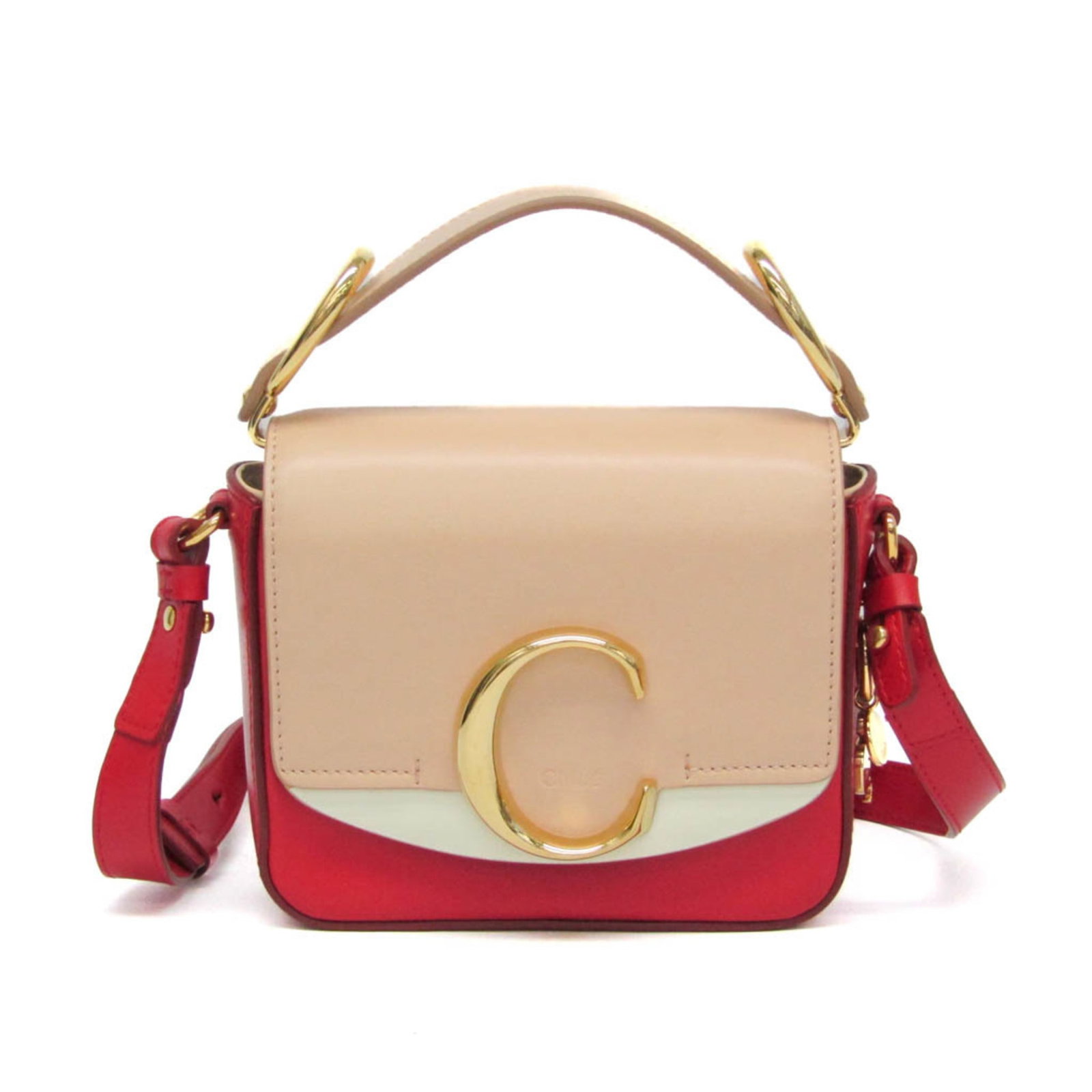 Handbag Leather Shoulder Bag Chlo: Handbag Leather Shoulder Bag Chlo The Chloe C Mini Country handbag features a sleek design with a light beige and red color combination, making it a stylish and versatile accessory. With an inner card