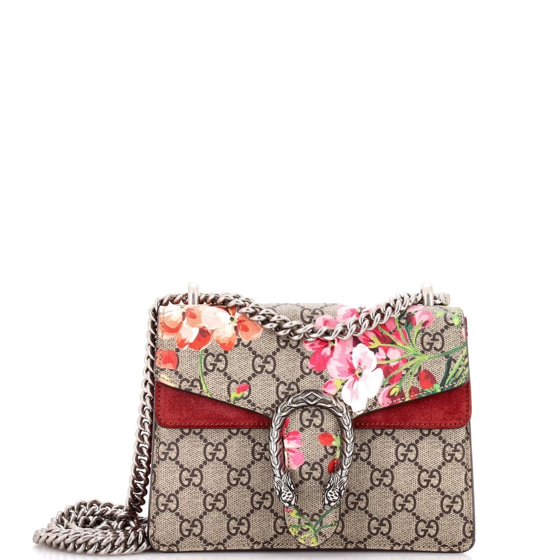 Dionysus Bag Blooms Gucci Coated Canvas Mini Print GG: Dionysus Bag Blooms Gucci Coated Canvas Mini Print GG Gucci's Dionysus Bag Blooms in coated canvas features a unique print GG design, adding a touch of elegance to this mini cross body bag. The brown 