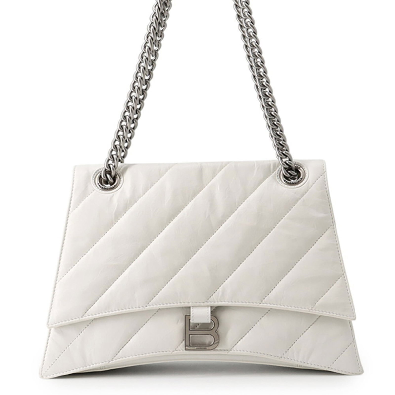 Balenciaga Handbag Shoulder Bag Leather: Balenciaga Handbag Shoulder Bag Leather This white leather Balenciaga shoulder bag features silver hardware and measures 21cm x 31cm x 11.5cm. Made from high-quality leather, the bag's clean design
