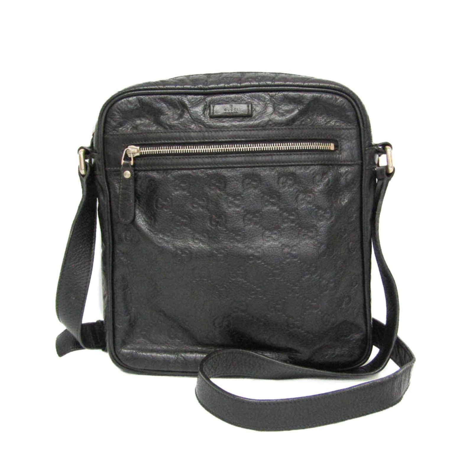 Shoulder Bag Leather: Shoulder Bag Leather Black Gucci Line Guccissima Shoulder Bag with Leather Material, Zipper Closure, and Adjustable Handle. This Italian-made shoulder bag features a sleek design, adjustable strap, an