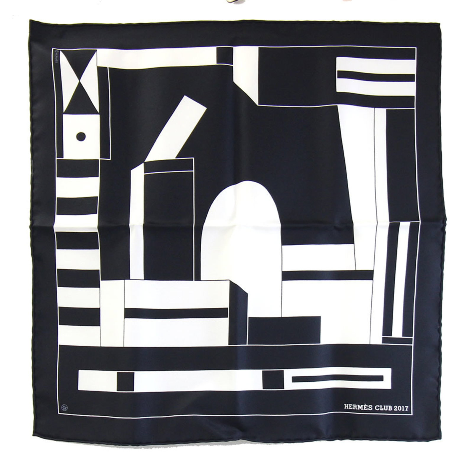 Silk Hermes Scarf: Silk Hermes Scarf Silk from France, this 41.5cm x 42cm black and white scarf is made of high-quality silk. The classic design and timeless color combination make it a versatile accessory for any