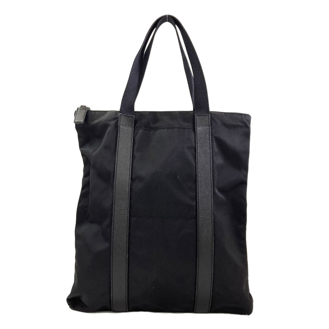Logo Handbag Nylon Leather Hardware Prada: Logo Handbag Nylon Leather Hardware Prada Black Prada handbag made from nylon with leather hardware, a stylish and functional accessory. The bag's exterior is a sleek black color, featuring a nylon ma