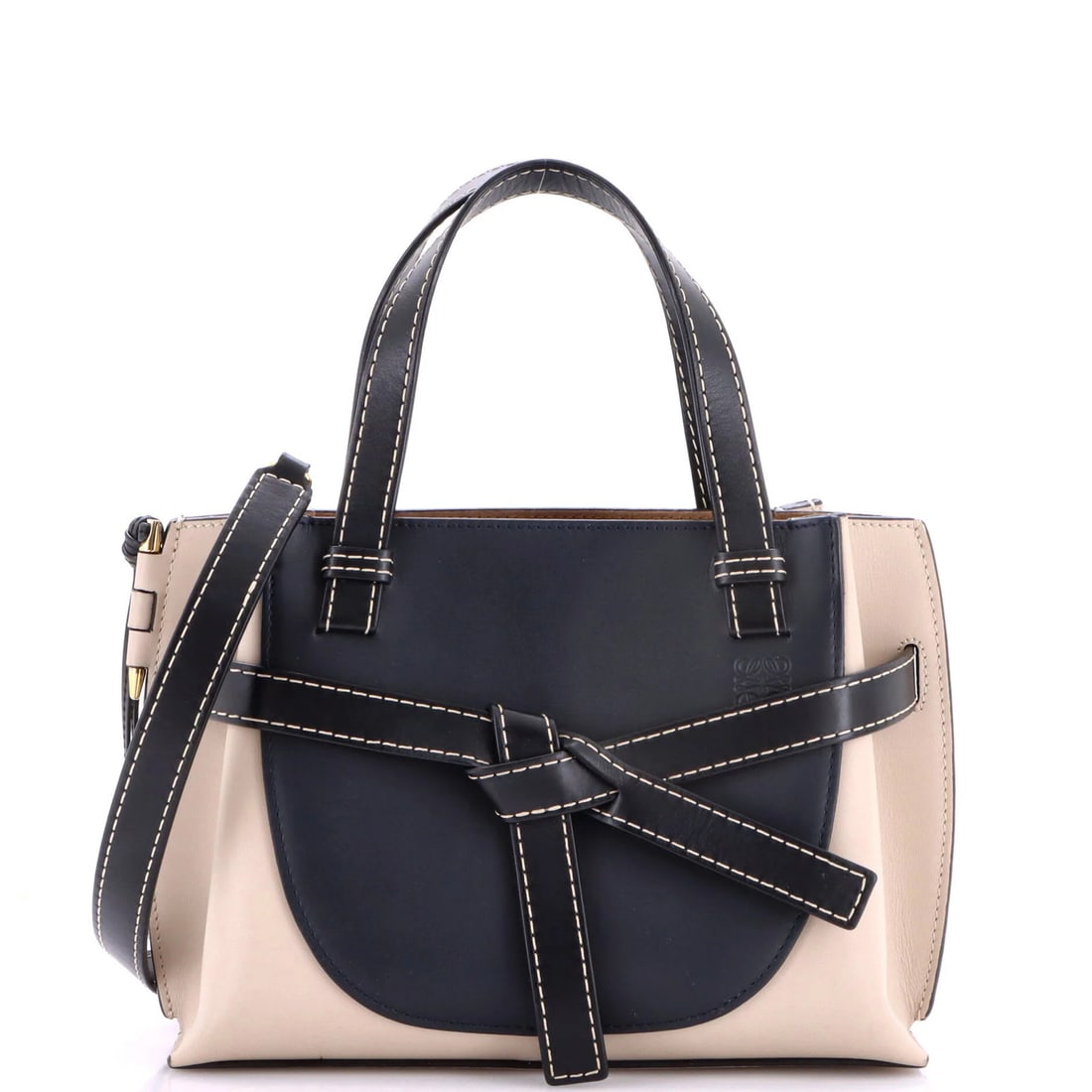 Leather Mini Tote Gate Loewe: Leather Mini Tote Gate Loewe Leather Mini Tote Gate Loewe in Multicolor. This stylish mini tote features a unique multicolor exterior with black, gray, and brown hues, and suede interior in brown.